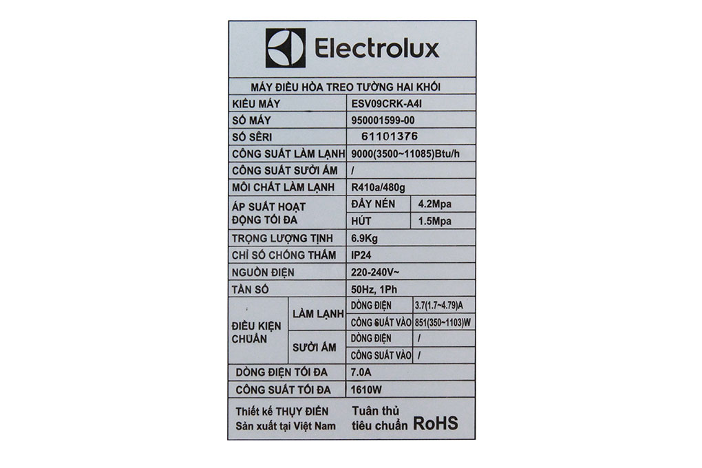 Máy lạnh Electrolux Inverter 1 HP ESV09CRK-A4 Màu Trắng