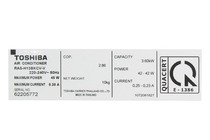 Máy lạnh Toshiba Inverter 1.5 HP RAS-H13BKCV-V Màu Trắng