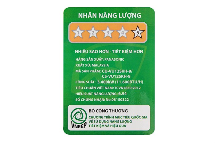 Máy lạnh Panasonic Inverter 1.5 HP CU/CS-VU12SKH-8 Màu Trắng