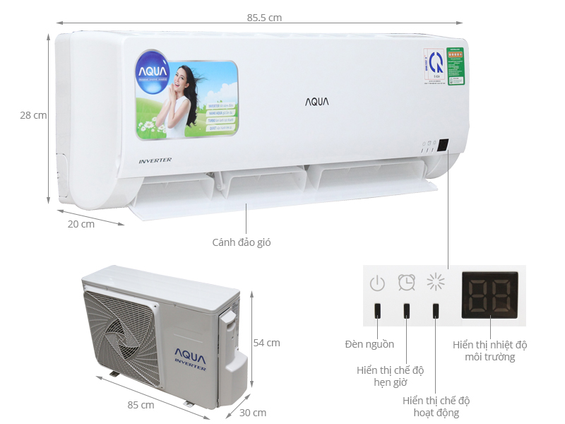 Thông số kỹ thuật Máy lạnh Aqua Inverter 1.5 HP AQA-KCRV12WGS