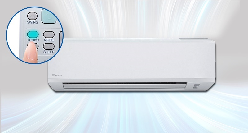 Với chế độ làm lạnh nhanh bằng một phím bấm Turbo, người sử dụng sẽ nhanh chóng đạt được trạng thái thư giãn với nhiệt độ mát lạnh chỉ trong vòng 20 phút nhờ máy lạnh Daikin FTV35BXV1