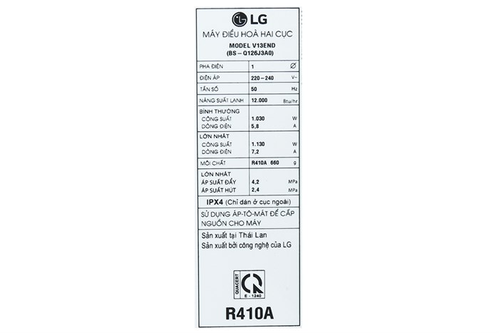 Máy lạnh LG Inverter 1.5 HP V13END Màu Trắng