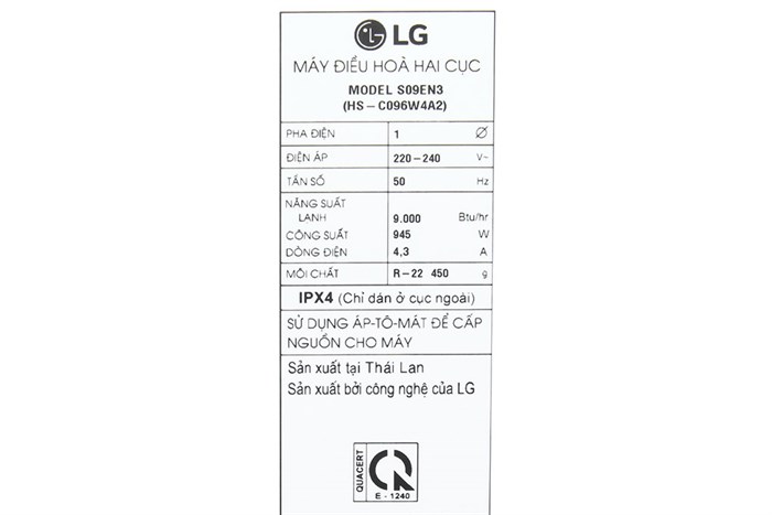 Máy lạnh LG 1 HP S09EN3 Màu Trắng