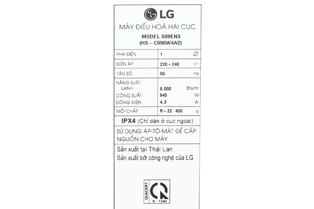 Điều hòa LG 9000 BTU S09EN3 Màu Trắng