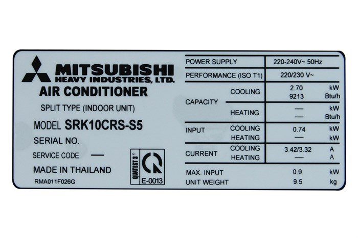 Máy lạnh Mitsubishi Heavy 1.0 HP SRK10CRS-S5 Màu Trắng
