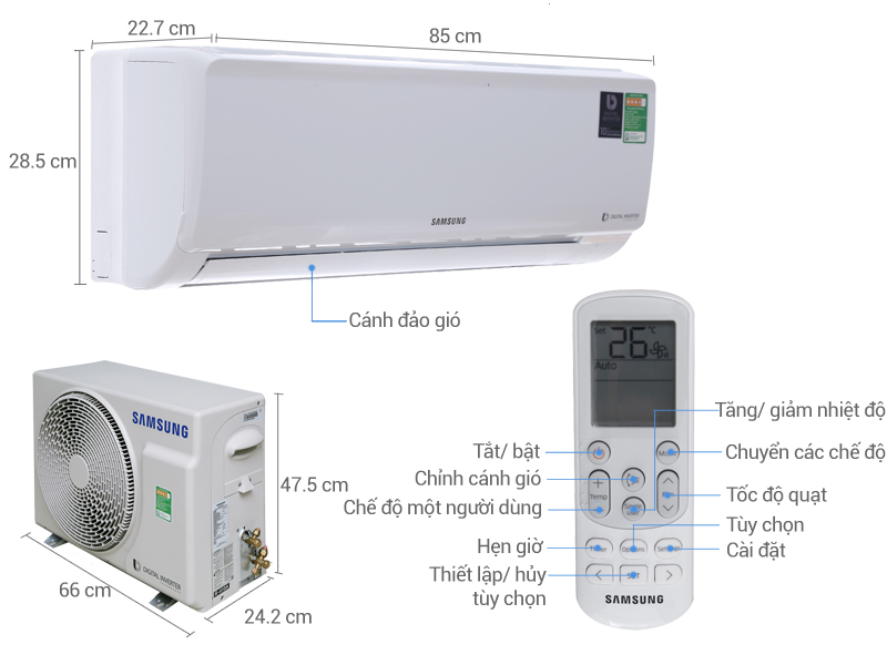 Thông số kỹ thuật Máy lạnh Samsung Inverter 1.0 HP AR10MVFHGWKNSV