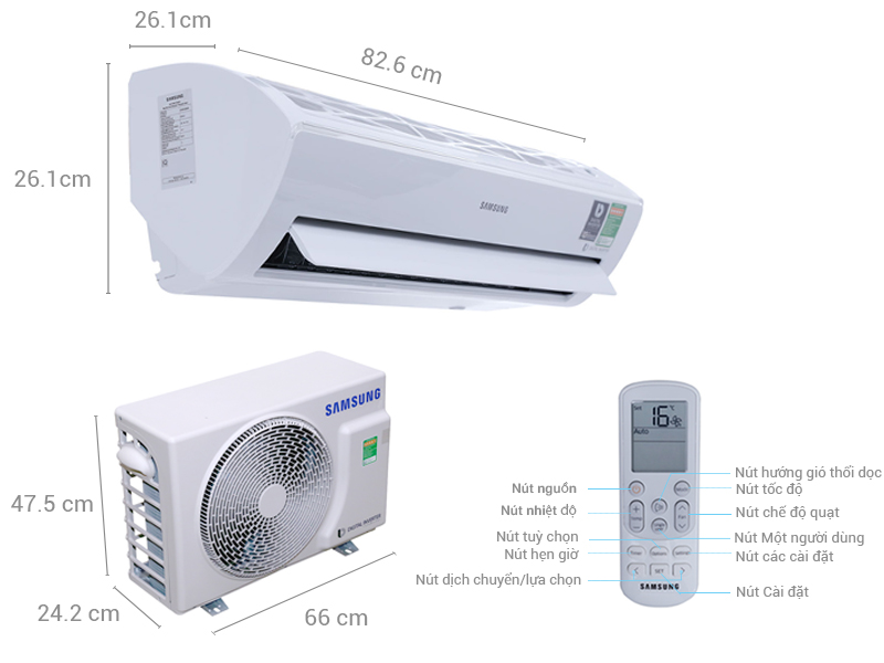Thông số kỹ thuật Máy lạnh Samsung Inverter 1 HP AR10MVFSBWKNSV