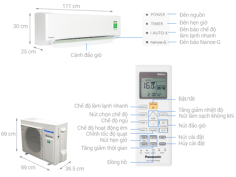 Thông số kỹ thuật Máy lạnh Panasonic Inverter 2.5 HP CU/CS-U24TKH-8