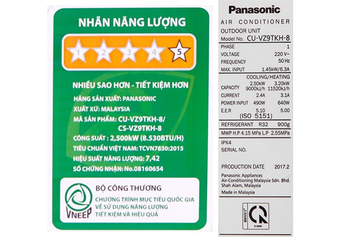 Điều hòa 2 chiều Panasonic Inverter 8530 BTU CU/CS-VZ9TKH-8 Màu Trắng