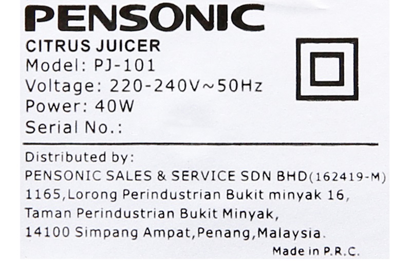 Công suất 40 W - Máy vắt cam Pensonic PJ-101 40W