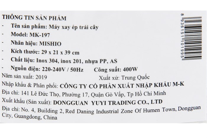 Máy xay ép đa năng Mishio MK-197 Màu Đen - Bạc