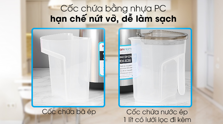 Máy ép trái cây Korihome JEK-636 - Cốc đựng cũng bằng chất liệu nhựa PC cao cấp