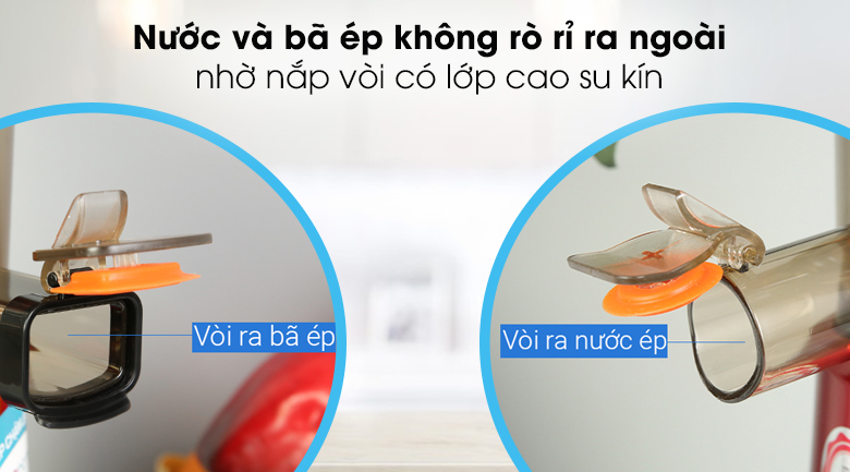 Máy ép trái cây Korihome JEK-688 - Vòi tích hợp lớp cao su kín ngăn nước ép, bã ép rò rỉ, giữ khu vực quanh máy sạch sẽ