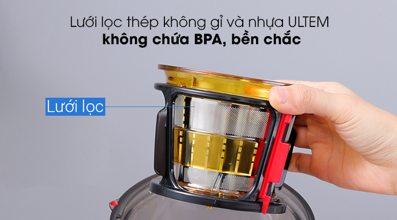 Máy ép chậm Kuvings C7000 đỏ - Trang bị lưới lọc trên máy ép trái cây Kuvings chất liệu thép không gỉ và nhựa ULTEM