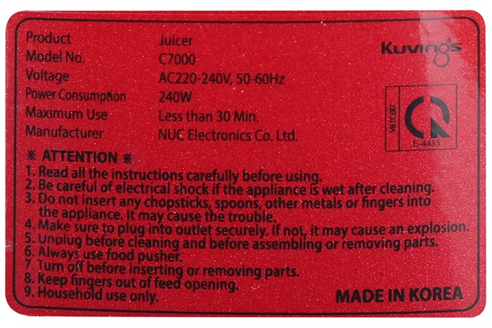 Máy ép chậm Kuvings C7000 đỏ Màu Đỏ