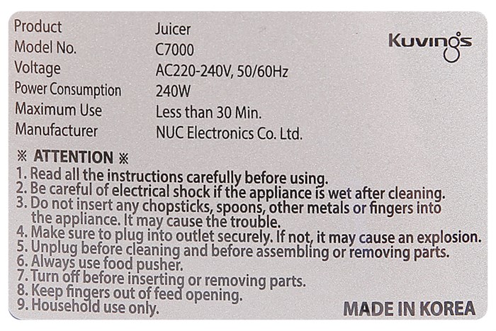 Máy ép chậm Kuvings C7000 bạc Màu Bạc