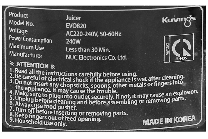 Máy ép chậm Kuvings EVO820 đen Màu Đen