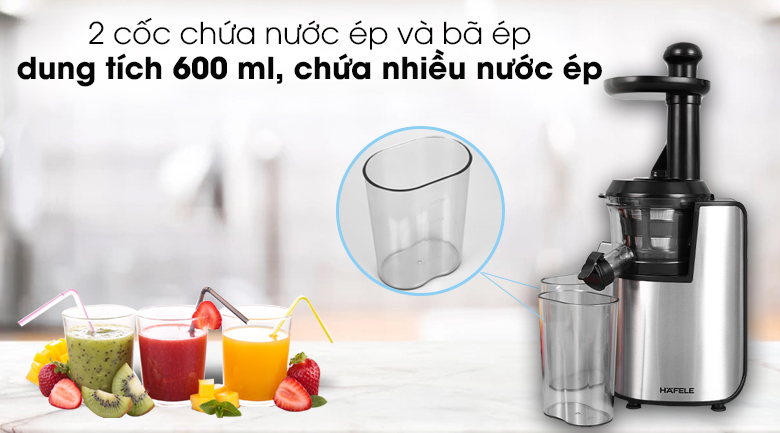 Máy ép chậm Hafele GS-133 - Cốc chứa nước ép và bã ép dung tích 600 ml