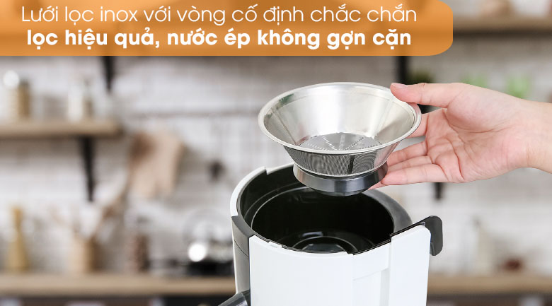 Lưới lọc và dao bằng thép không gỉ, an toàn cho sức khoẻ - Máy ép trái cây Midea MJ-JE40.