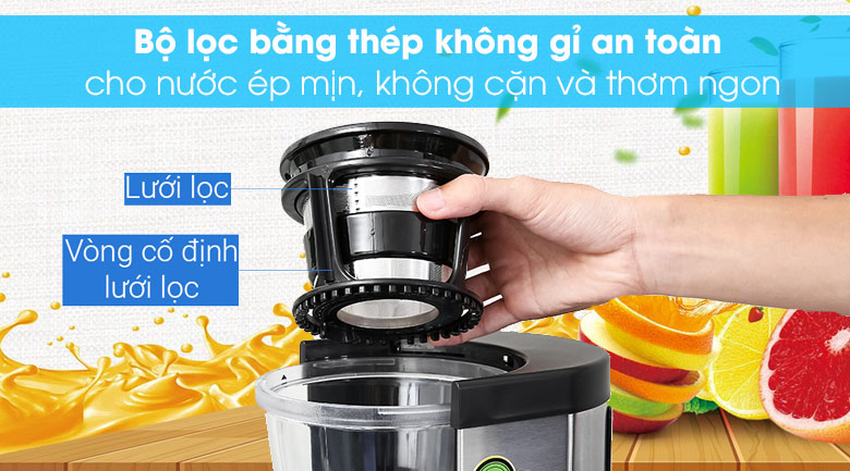 Lưới lọc thép không gỉ an toàn - Máy ép chậm Mishio OJ6-Fruitberry-S