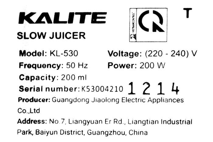 Máy ép chậm Kalite KL-530 Màu Xanh Dương