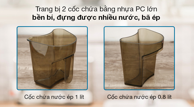 Máy ép chậm Kangaroo KG200SJD2 - Trang bị 2 cốc trong đó cốc chứa nước ép 1 lít và cốc chứa nước ép 0.8 lít