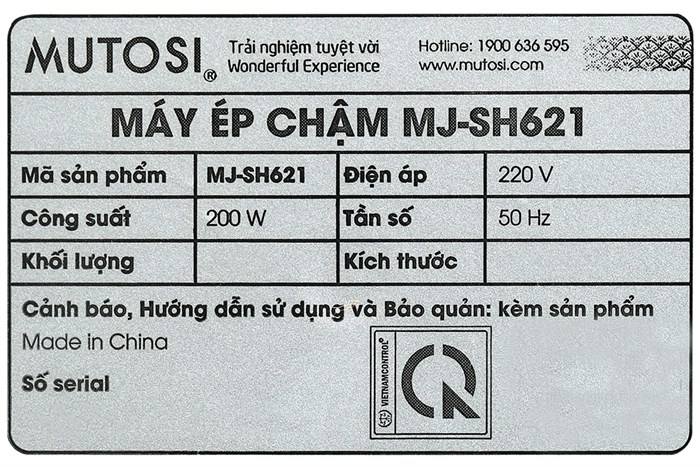 Máy ép chậm Mutosi MJ-SH621 Màu Đen