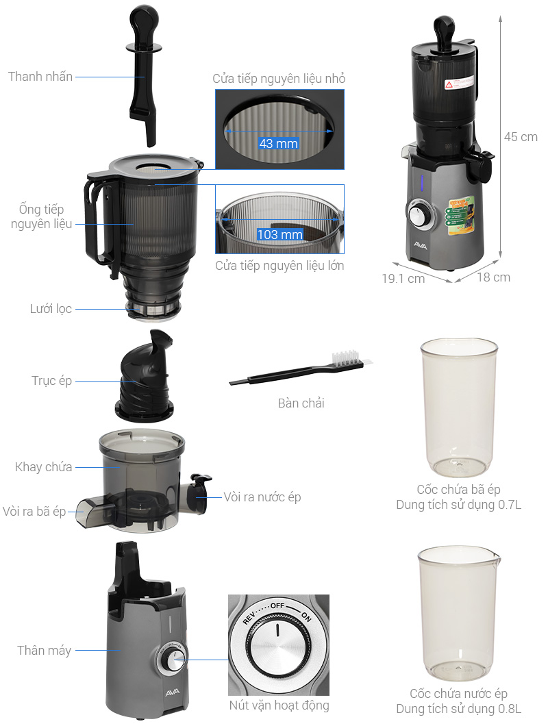 Máy ép chậm AVA SJ-051C