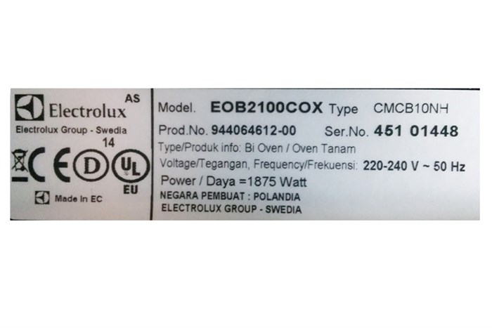 Lò nướng âm Electrolux EOB2100COX 53 lít Màu Đen