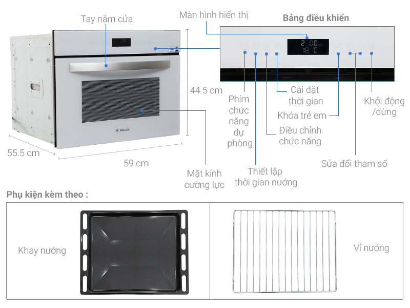 Thông số kỹ thuật Lò nướng âm Malloca MOV35-IX03 35 lít