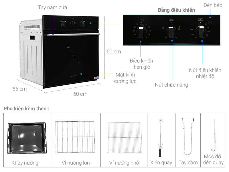 Thông số kỹ thuật Lò nướng âm Malloca EB-56RG-5C11 56 lít