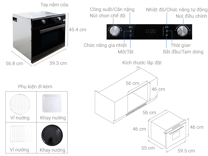 Thông số kỹ thuật Lò nướng kết hợp âm Malloca MW-944R 44 lít