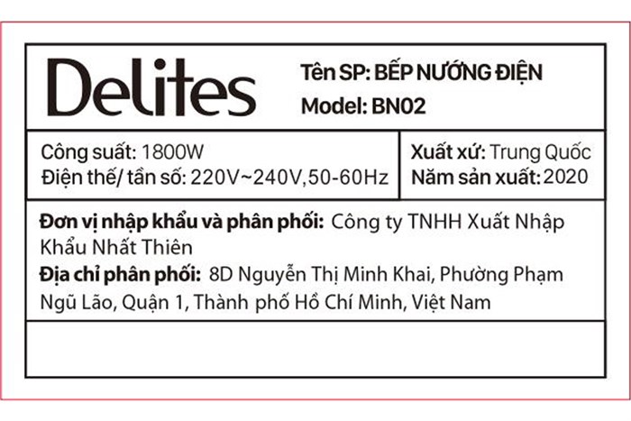 Bếp nướng điện Delites BN02 Màu Đen