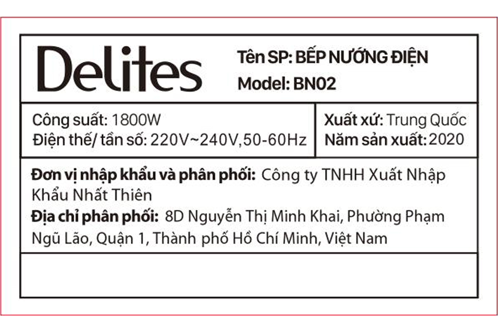 Bếp nướng điện Delites BN02 Màu Đen