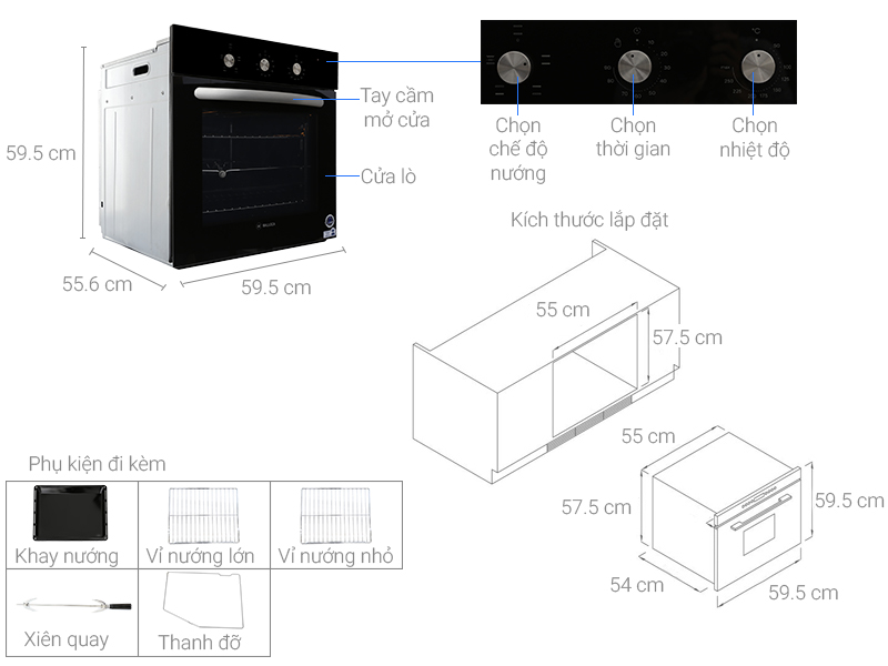 Thông số kỹ thuật Lò nướng âm Malloca MOV-655 EST 65 lít