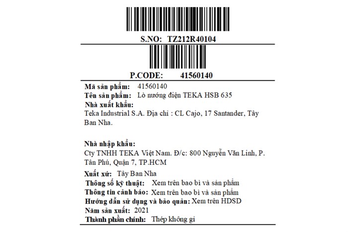 Lò nướng âm Teka HSB 635 70 lít Màu Bạc