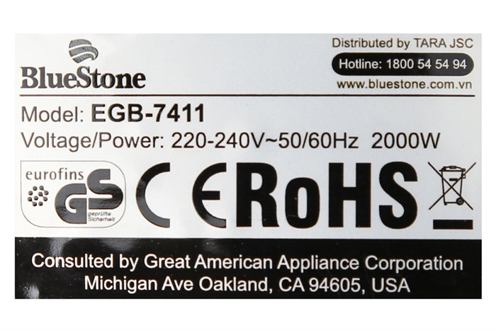 Bếp nướng điện Bluestone EGB-7411 2000 W Màu Đen