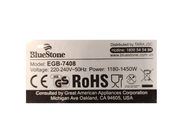 Bếp nướng điện BlueStone EGB-7408 Màu Đen
