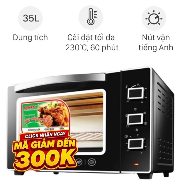 Lò nướng thùng Sanaky 1600W VH3599S2D 35 lít