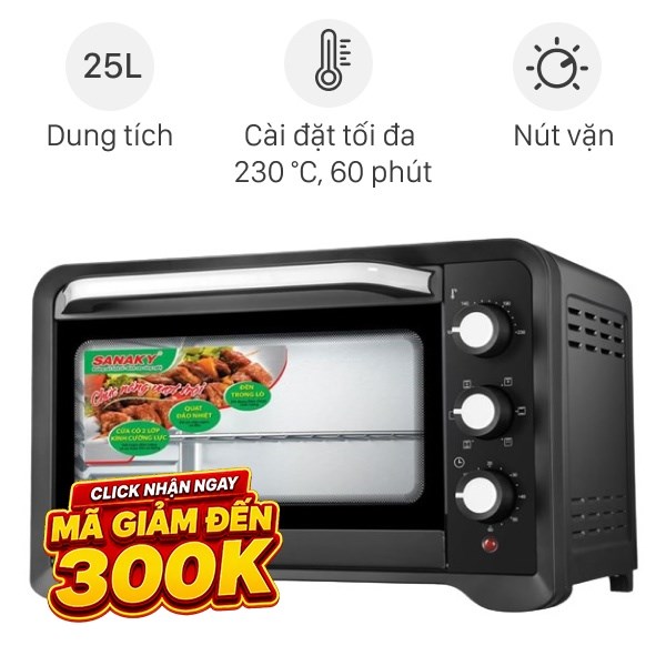 Lò nướng thùng Sanaky 1380W VH259S2D 25 lít