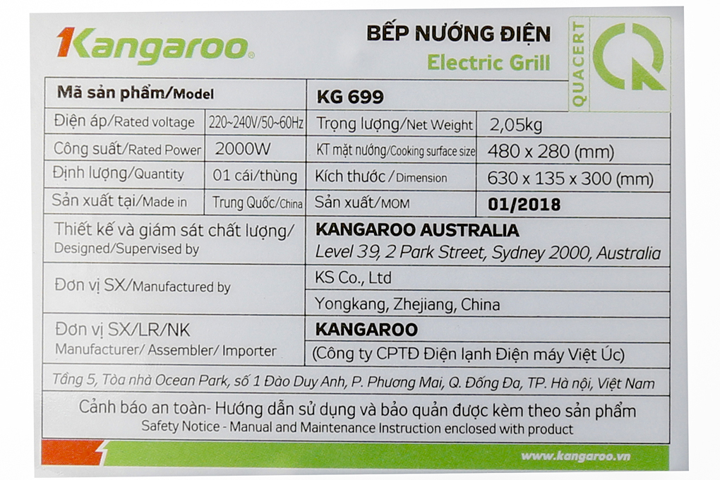 Mua bếp nướng điện Kangaroo KG 699 2000 W