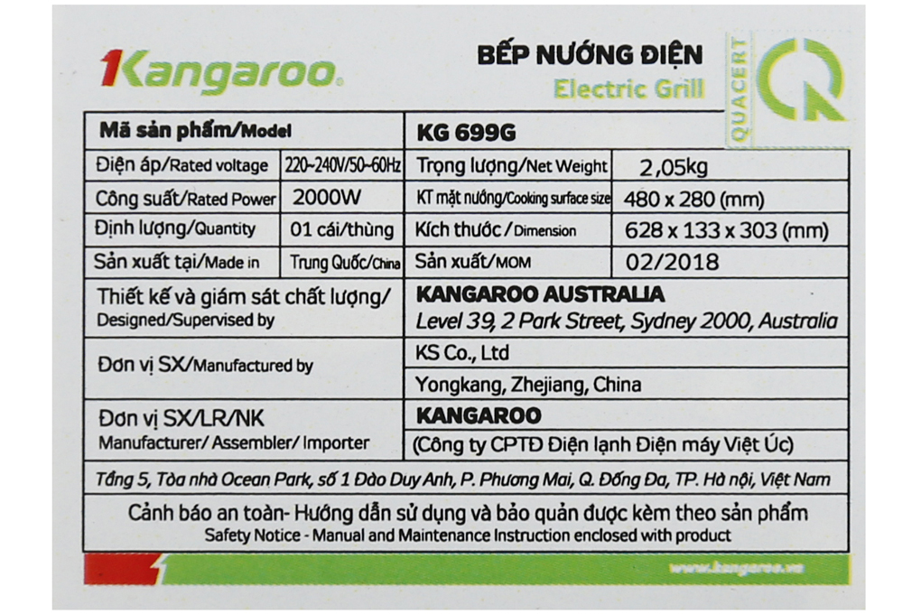 Bếp nướng điện Kangaroo KG 699G 2000 W giá rẻ