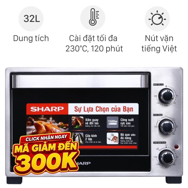 Lò nướng thùng Sharp 1500W EO-A323RCSV-ST 32 lít
