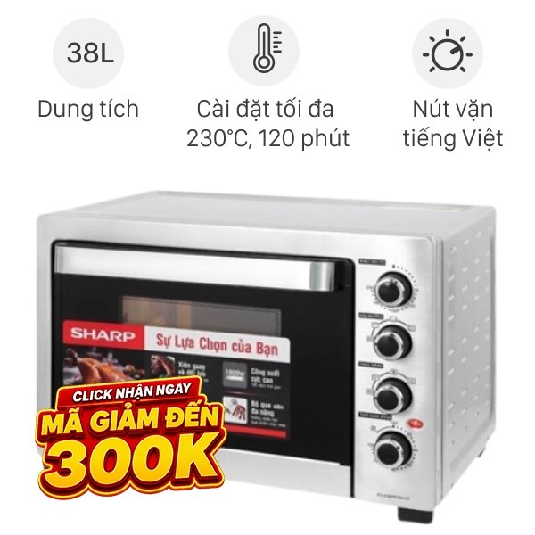 Lò nướng thùng Sharp 1800W EO-A384RCSV-ST 38 lít