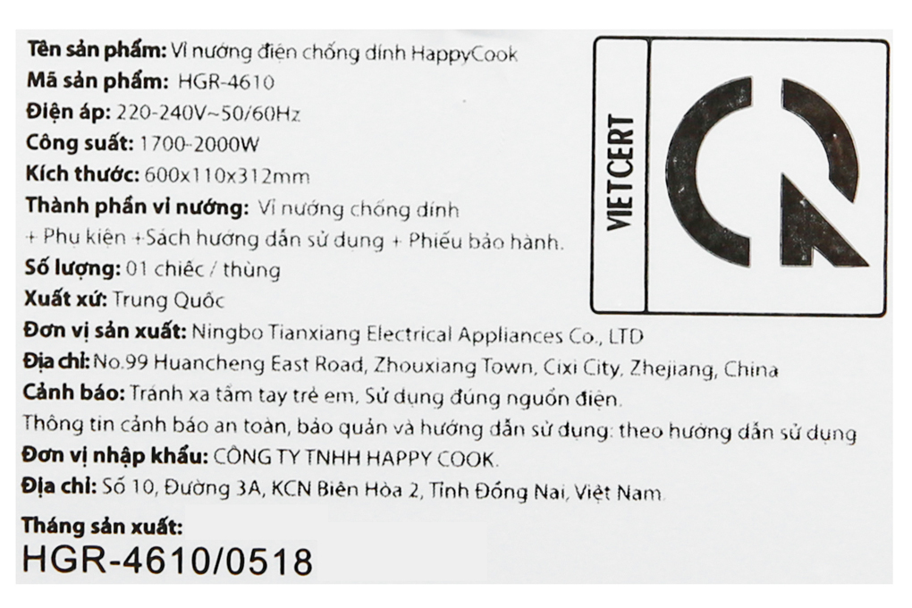 Bếp nướng điện Happycook HGR 4610 2000 W - 8
