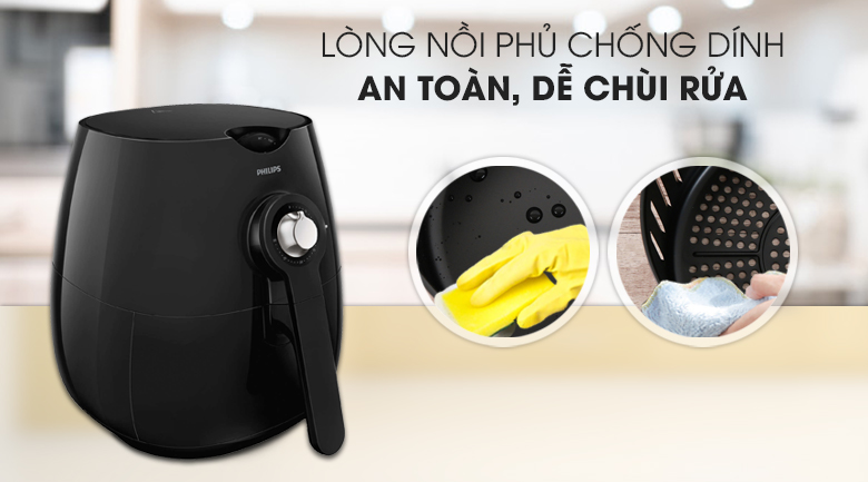  Lòng nồi thép không gỉ phủ chống dính - Nồi chiên không dầu Philips HD9218