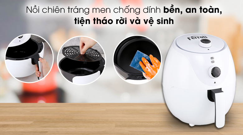 Nồi chiên không dầu Ferroli FAF-4.0M2 4 lít - Nồi chiên tráng men chống dính an toàn, có thể tháo rời, cọ rửa tiện lợi