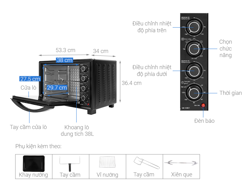 Thông số kỹ thuật Lò nướng Panasonic NB-H3801KRA 38 lít