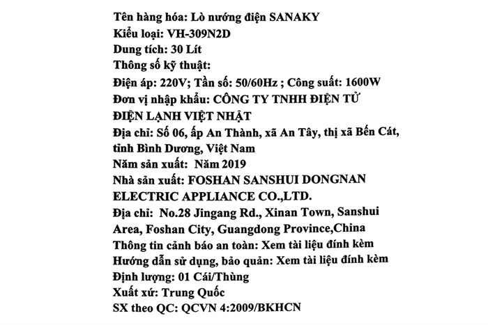Lò nướng Sanaky LN.VH309N2D 30 lít Màu Vàng