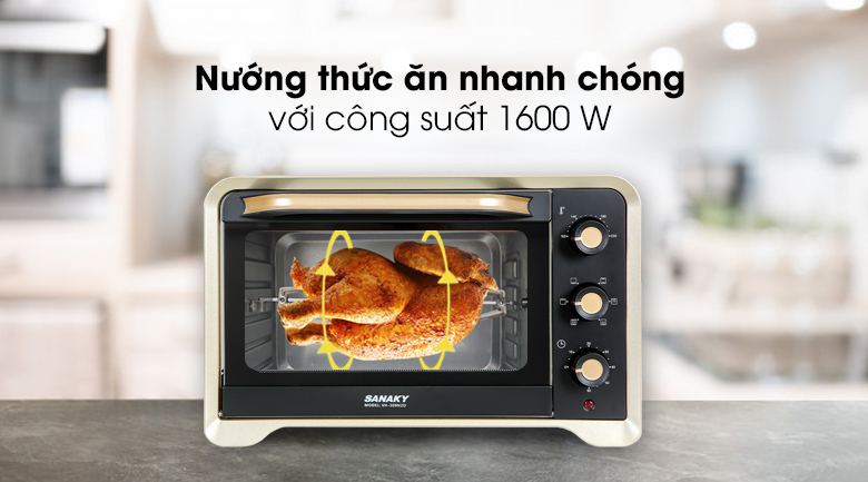 Lò nướng Sanaky LN.VH309N2D 30 lít - Rút ngắn thời gian nấu nướng, tiết kiệm điện với công suất 1600W